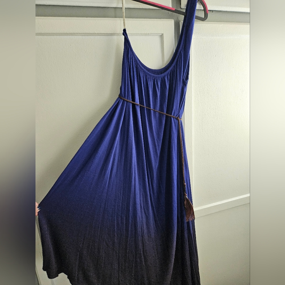 Jessica Simpson one shoulder dress ombre blue/purple to brown with belt
